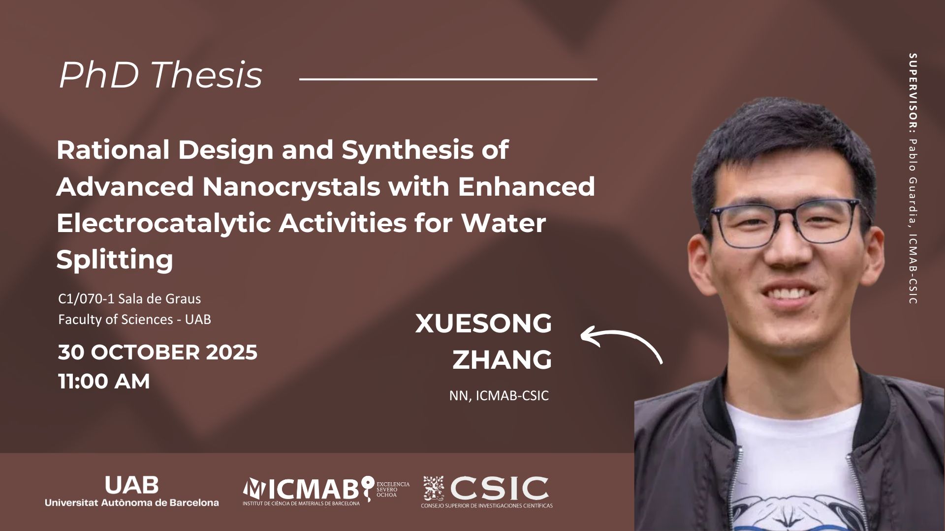 ICMAB - Xuesong Zhang will defend his PhD thesis on 30 October 2025