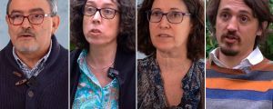 The four interviewed researchers: José Giner Planas, M. Rosa Palacín, Teresa Puig and Mariano Campoy-Quiles
