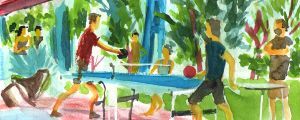 Watercolor sketch of the Table Tennis Tournament by Alejandro Santos