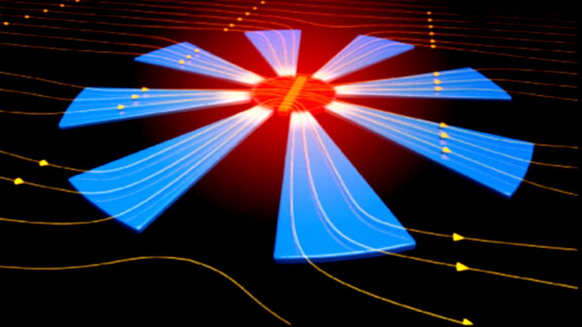 The magnetic microstructure of the nickel-iron alloy leads to a compression of the field lines in the centre. © A. Palau/ICMAB