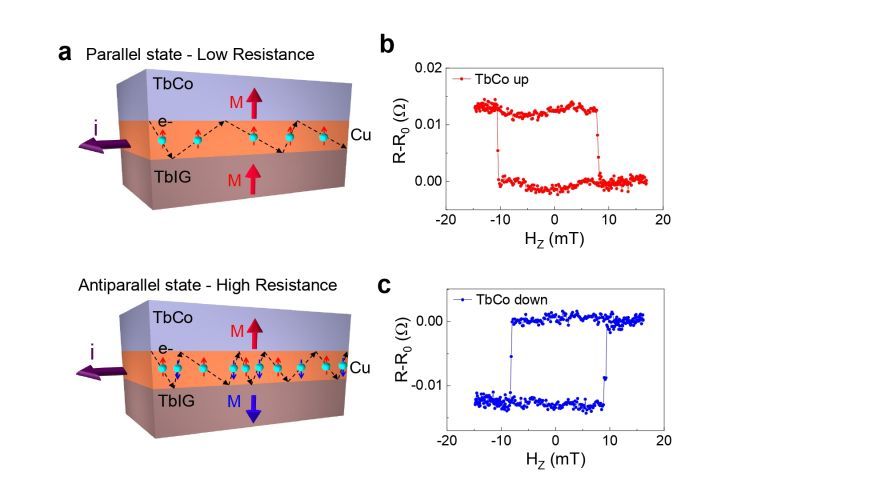 Magnetoresistive detection of perpendicular switching in a magnetic insulator