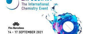 Banner for Expoquimia. It reads: EXPOQUIMIA The International Chemistry Event. 14 - 17 September 2021, Gran Via Venue Fira de Barcelona