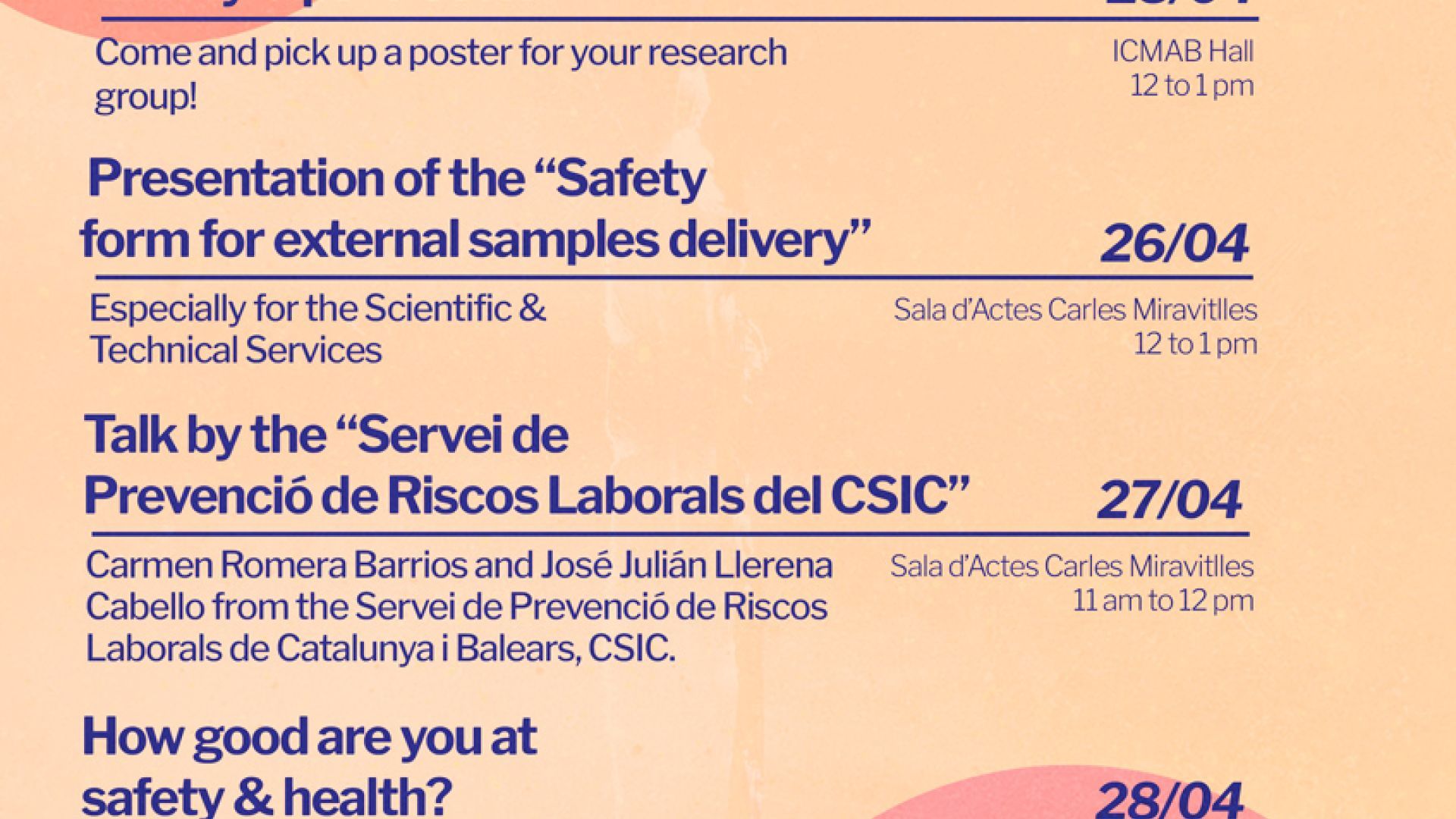 Week for Safety & Health at work at ICMAB