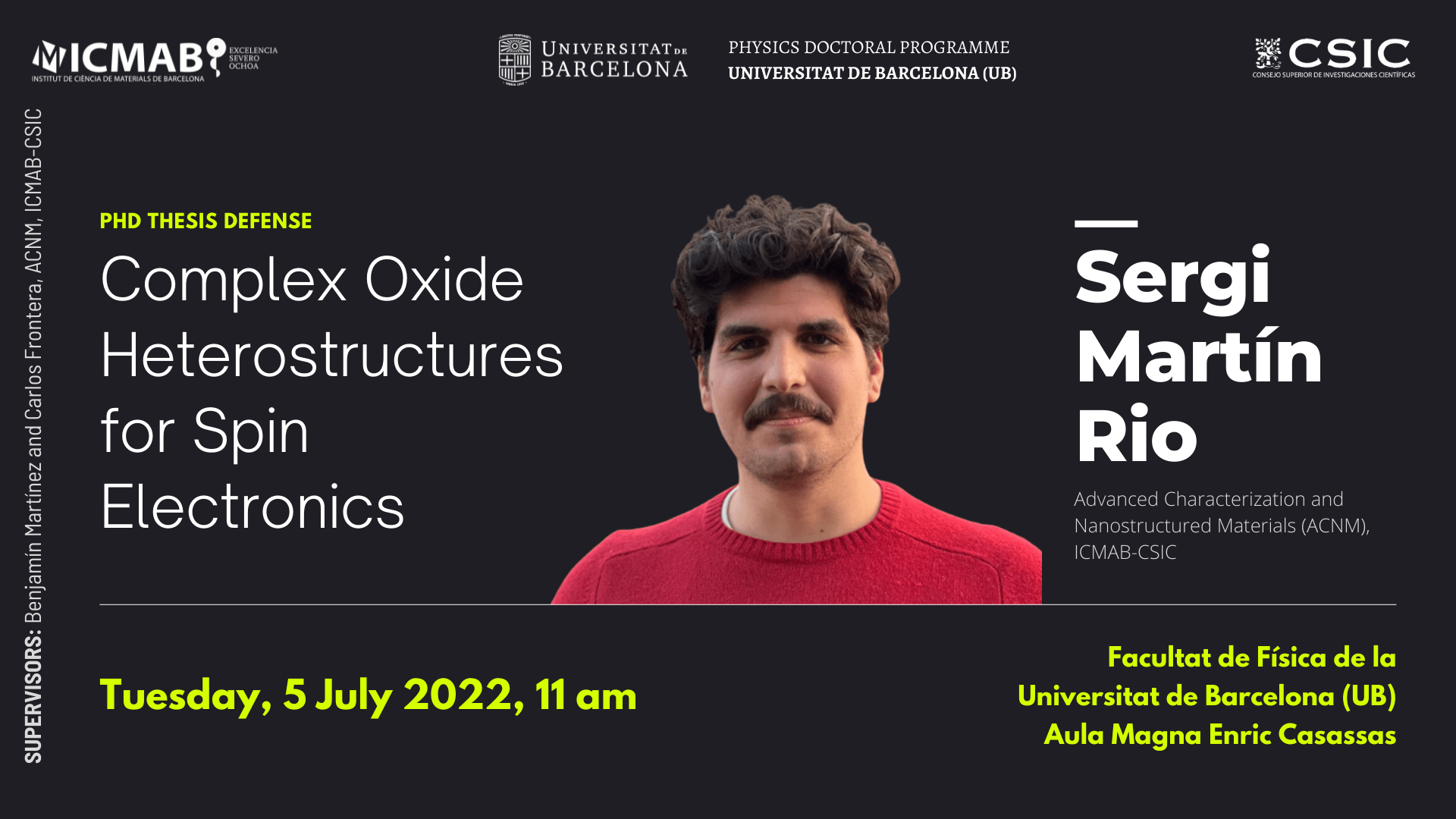 Sergi Martín will defend the PhD Thesis on 5 July