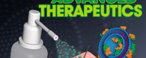 The cover of Advanced Therapeutics depicts a spray being applied to an infected cross section of skin.