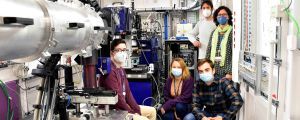 Group picture inside the NCD-SWEET experimental hall. From left to right, Albert Queraltó, Elzbieta Pach, Eduardo Solano (beamline scientist at ALBA), Jordi Aguilar and Teresa Puig, PI of the ICMAB-CSIC superconducting initiative.